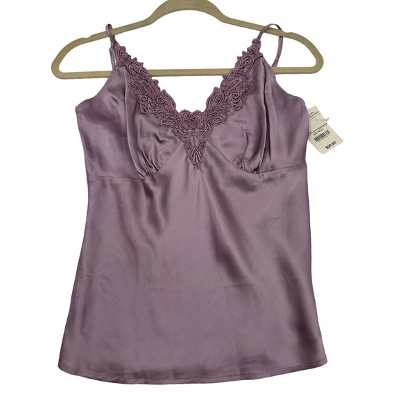 Worthington Tops - Worthington 100% Silk Spaghetti Strap Cami Top Women Med Purple Lace Embroidery